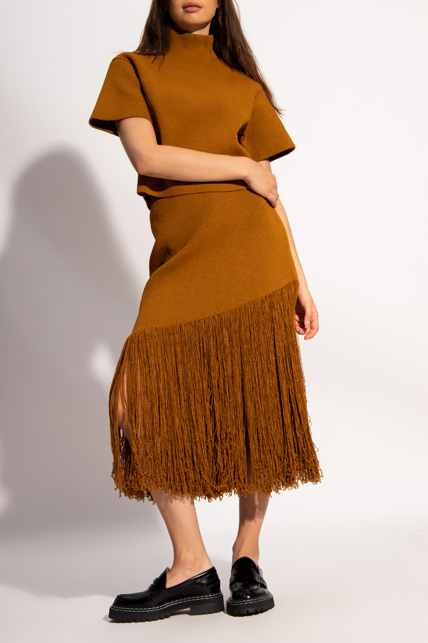 Proenza Schouler pleated poplin belted dress Fringed skirt